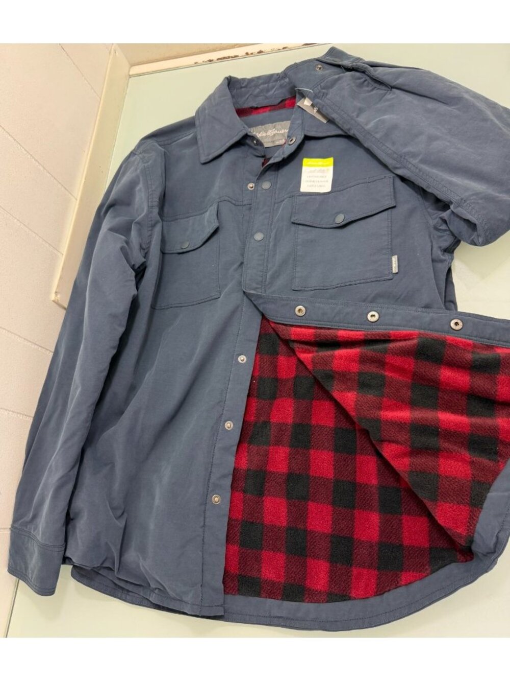 Eddie Bauer Flannel Lined Shirt Jacket Mens Small S Snap Front Utility Shacket